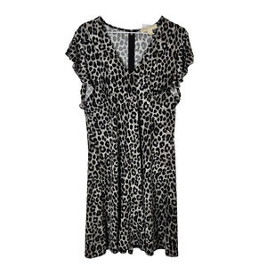 Michael Kors Leopard Print Dress Womens L Date Night Flowy Stretch Animal